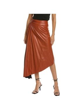 A.L.C. Tracy Asymmetrical Pleated Faux Leather Skirt began cognac size 4 fall
